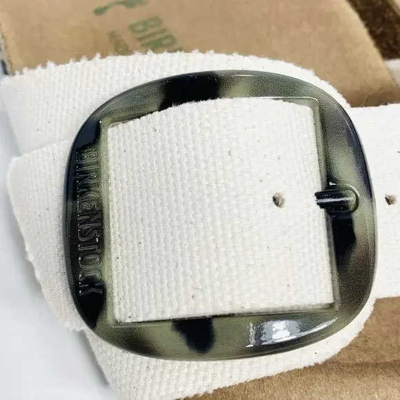 Birkenstock Madrid Big Buckle Rivet Logo 38 Narrow Canvas Eggshell Sandal NWOB - Picture 4 of 8